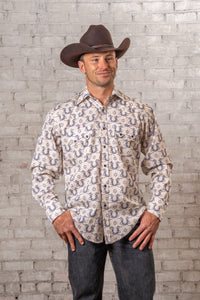 Men’s Natural Horseshoe Print Western Shirt