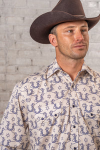 Men’s Natural Horseshoe Print Western Shirt