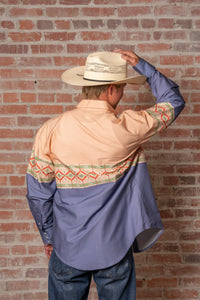 Native Pattern Peach & Blue 2-Tone Print Western Shirt