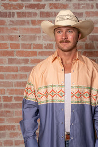 Native Pattern Peach & Blue 2-Tone Print Western Shirt