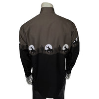 Men's Long Sleeve Brown/Black 2-Tone Moonlit Cowboy Western Print - Rockmount