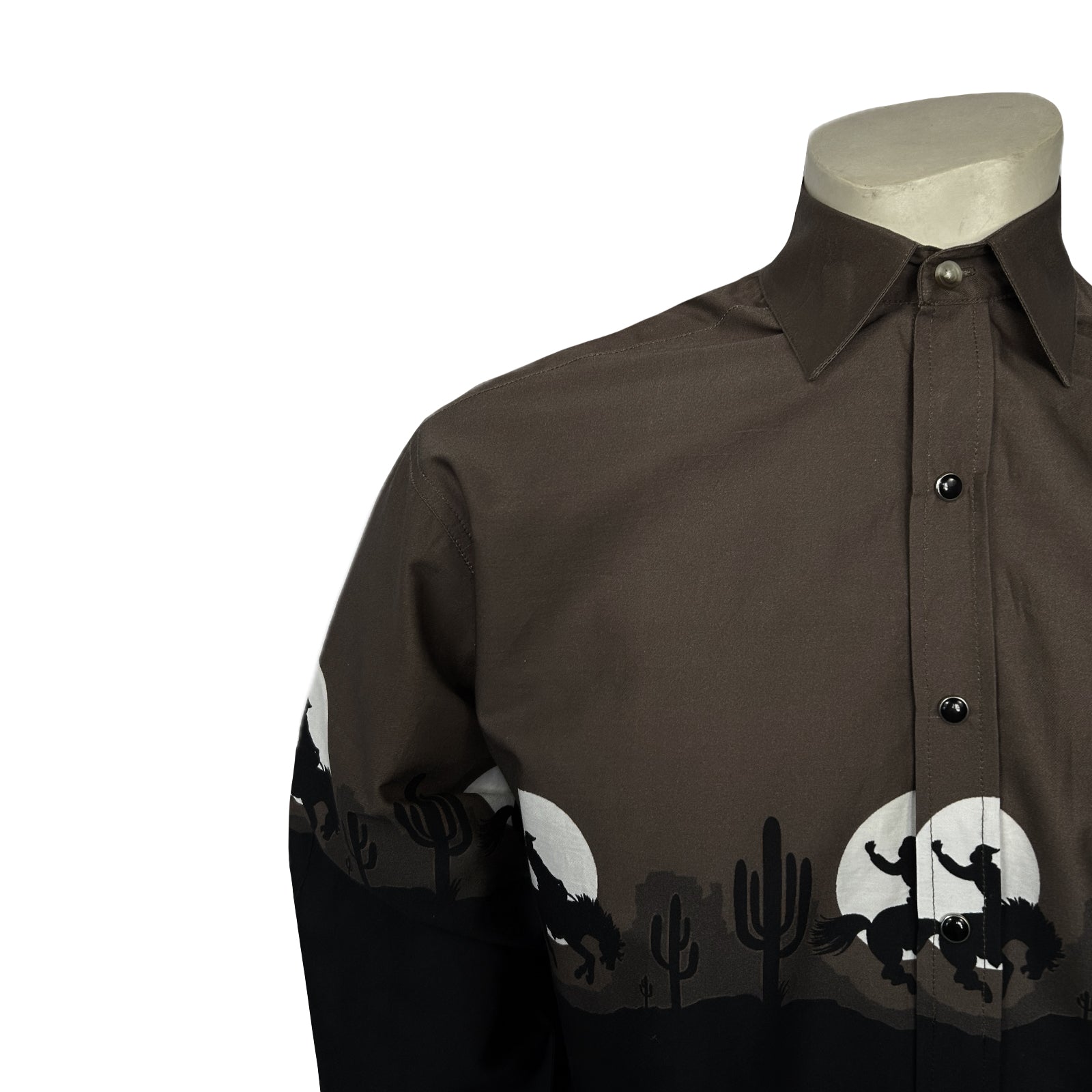 Men's Long Sleeve Brown/Black 2-Tone Moonlit Cowboy Western Print - Rockmount