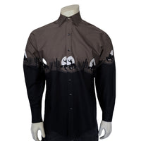 Men's Long Sleeve Brown/Black 2-Tone Moonlit Cowboy Western Print - Rockmount