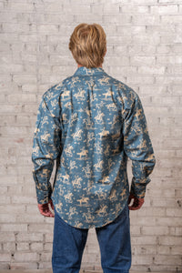 Men’s Blue Print Western Shirt