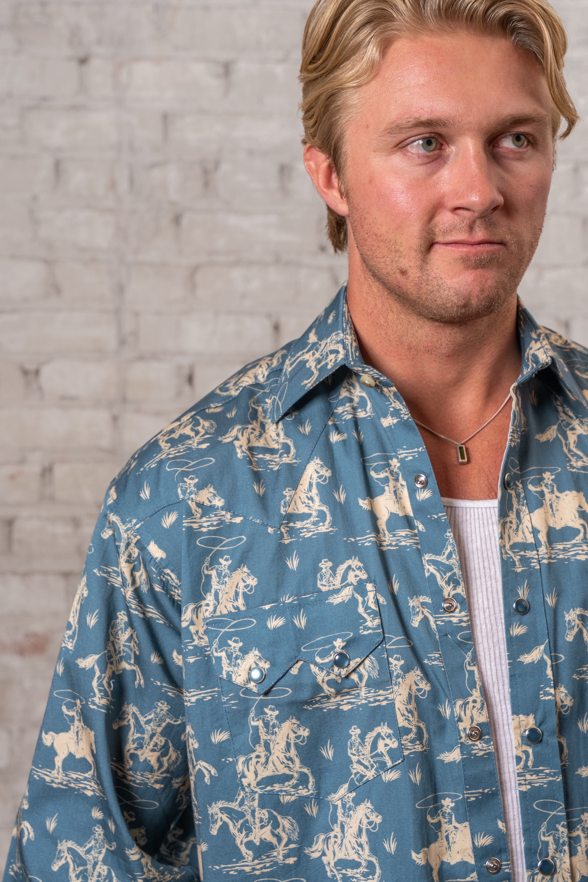 Men’s Blue Print Western Shirt
