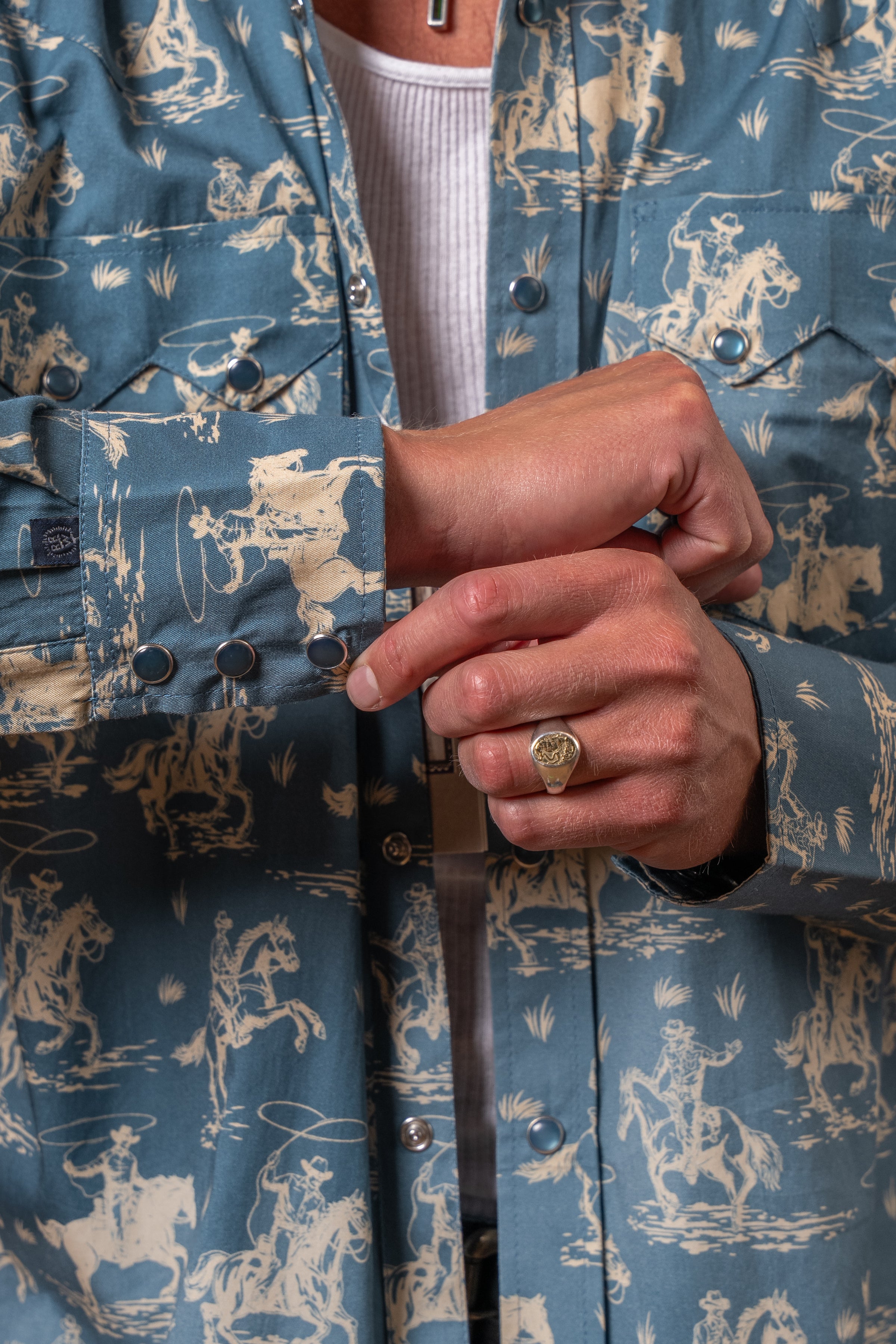 Men’s Blue Print Western Shirt