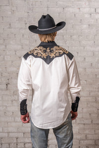 Men’s Vintage 2-Tone Khaki & Black Floral Embroidered Western Shirt