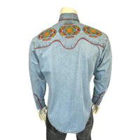Men's Denim Native American Embroidered Western Shirt
