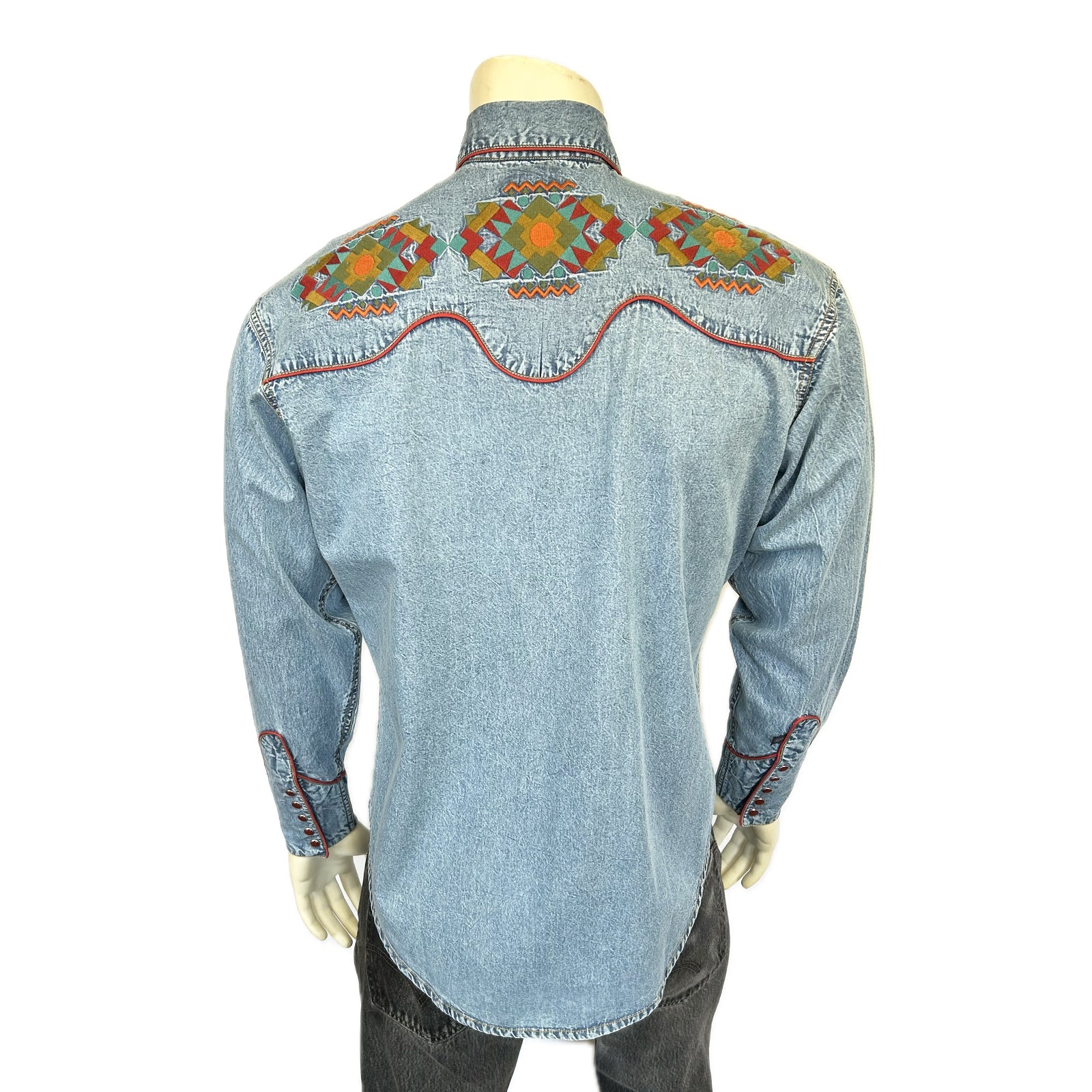 Men's Denim Native American Embroidered Western Shirt