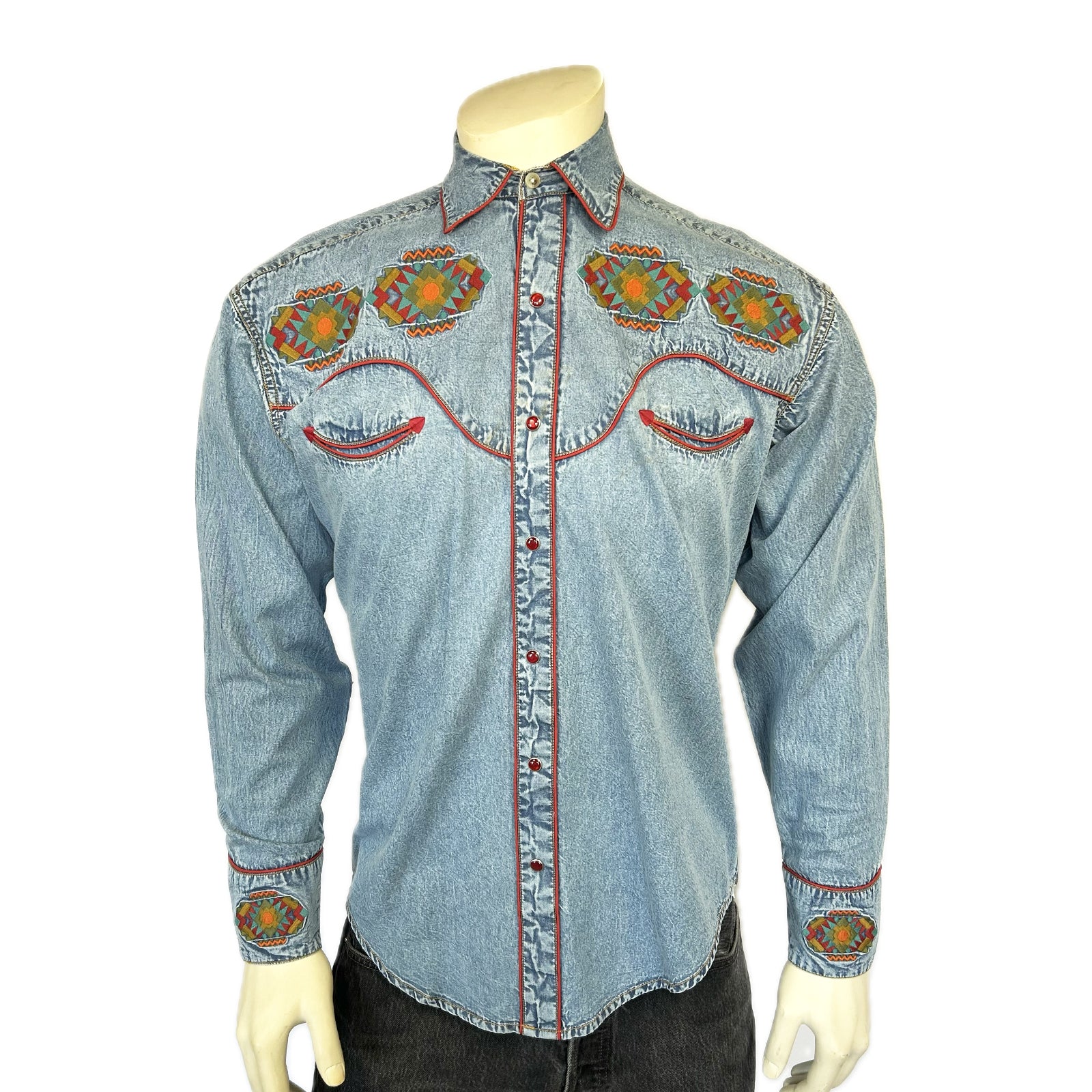 Men's Denim Native American Embroidered Western Shirt