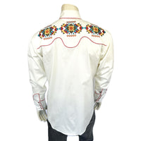 Men's Ivory Native American Embroidered Western Shirt