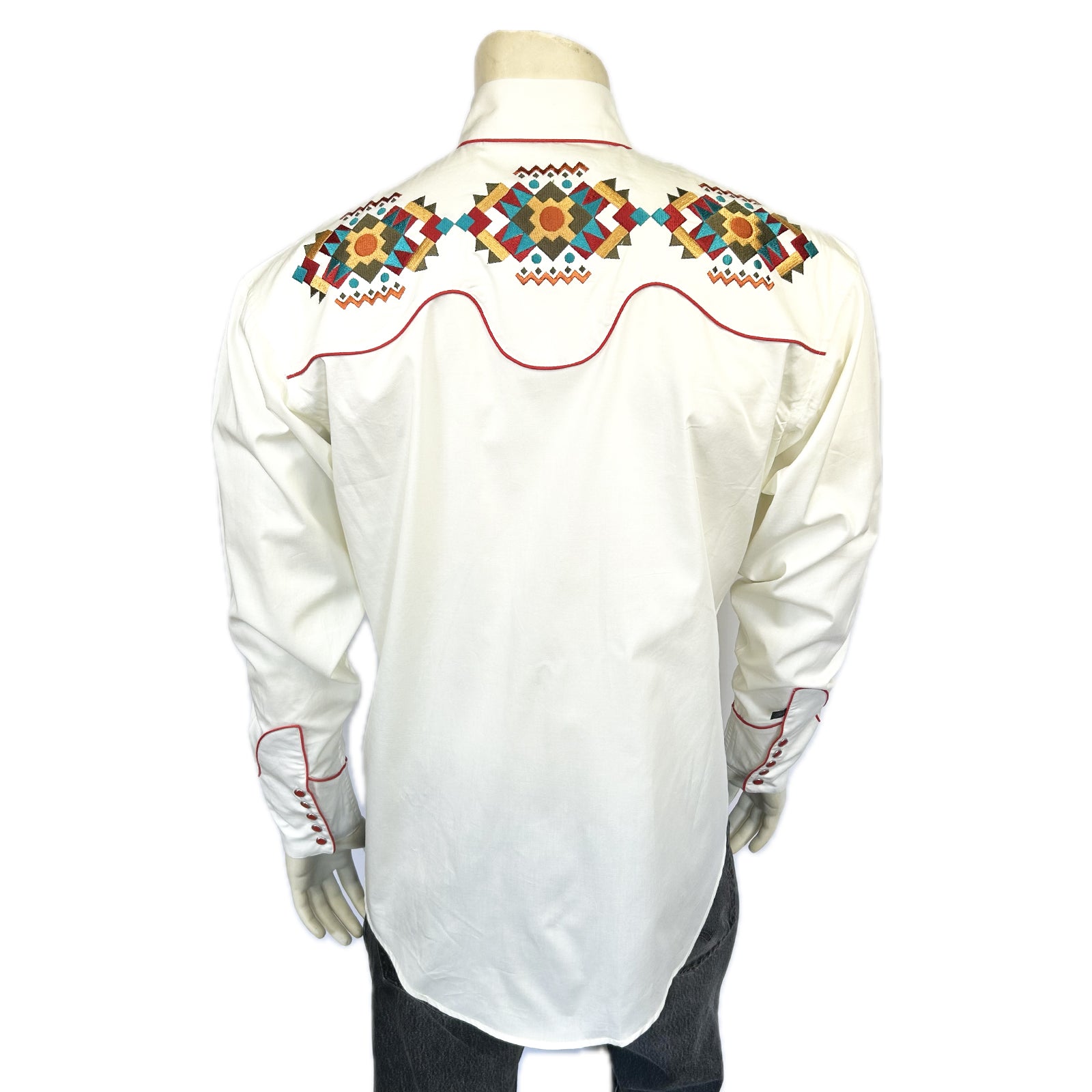 Men's Ivory Native American Embroidered Western Shirt
