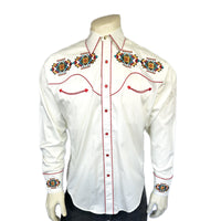Men's Ivory Native American Embroidered Western Shirt