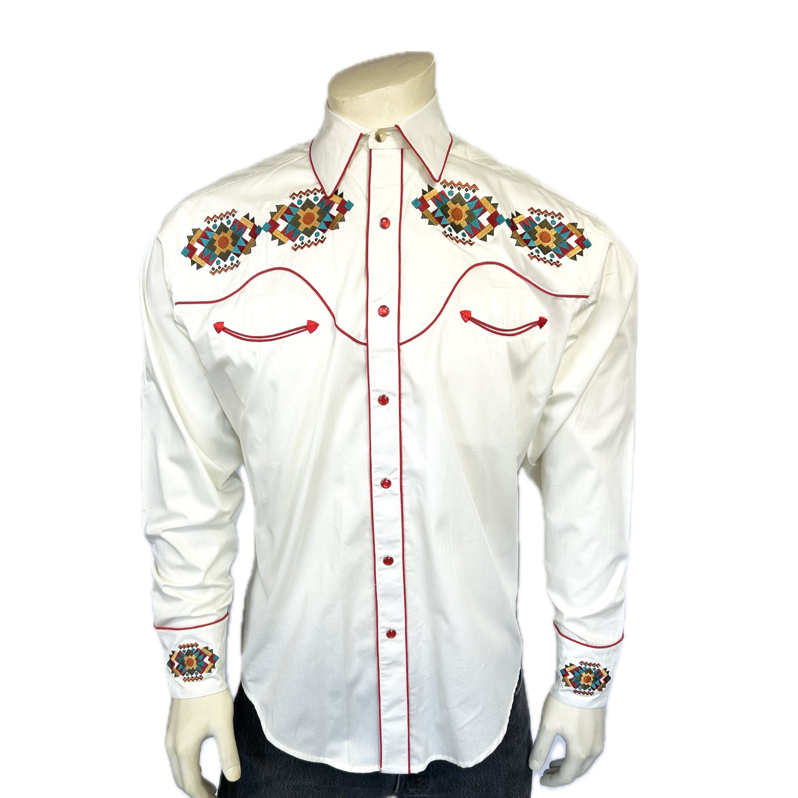Men's Ivory Native American Embroidered Western Shirt