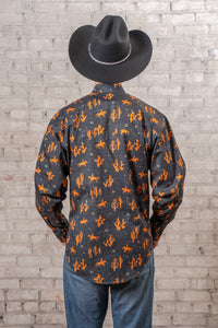 Men’s Black Print Western Shirt