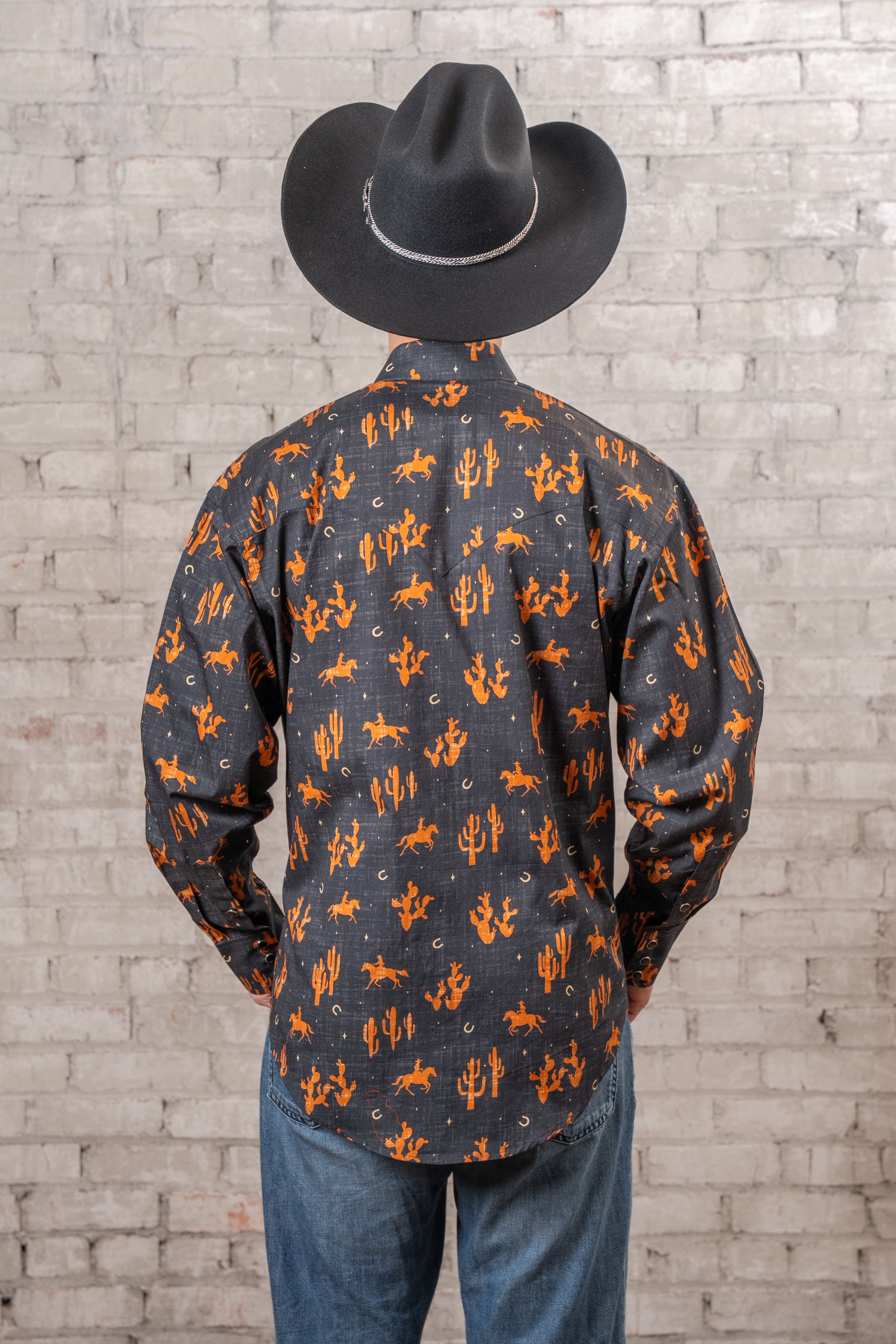 Men’s Black Print Western Shirt