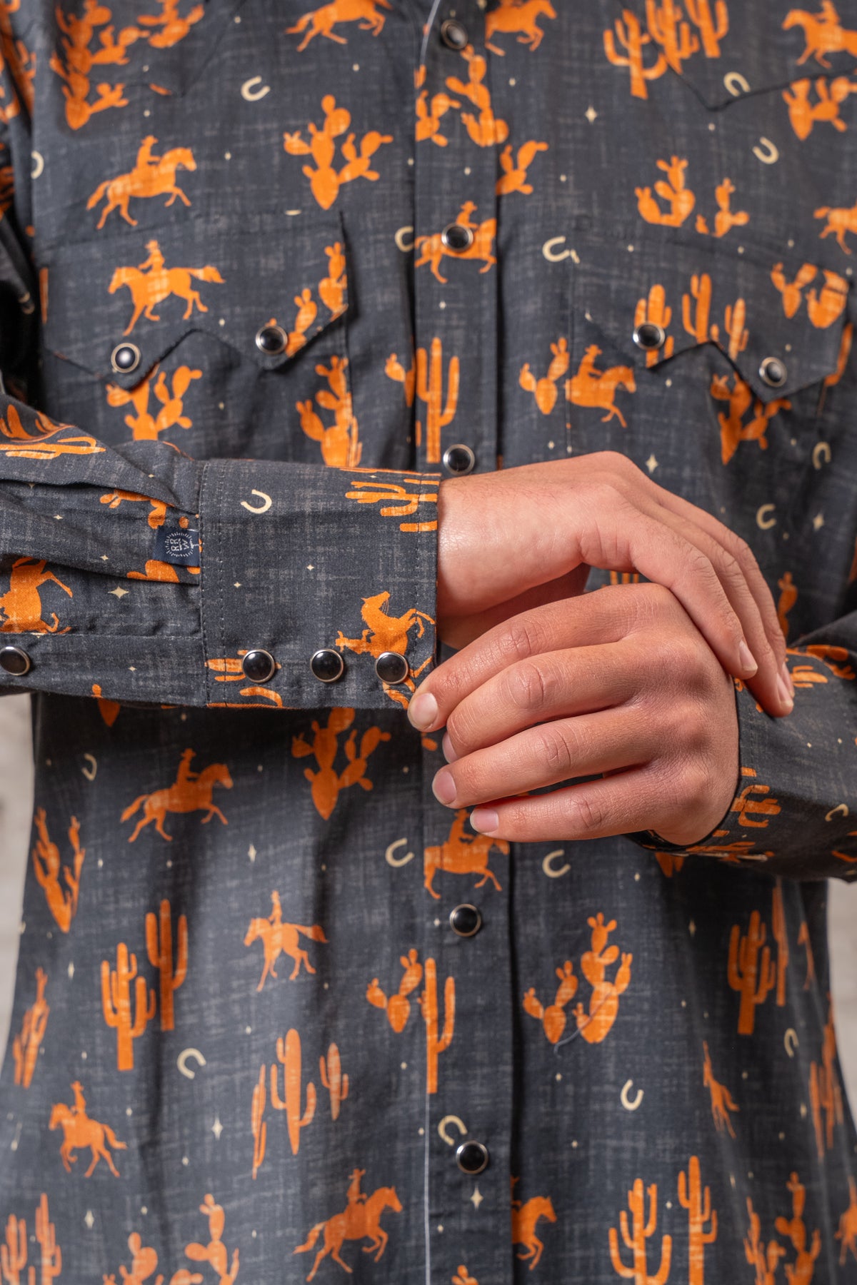 Men’s Black Print Western Shirt