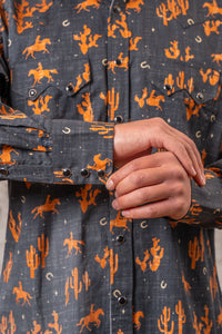 Men’s Black Print Western Shirt