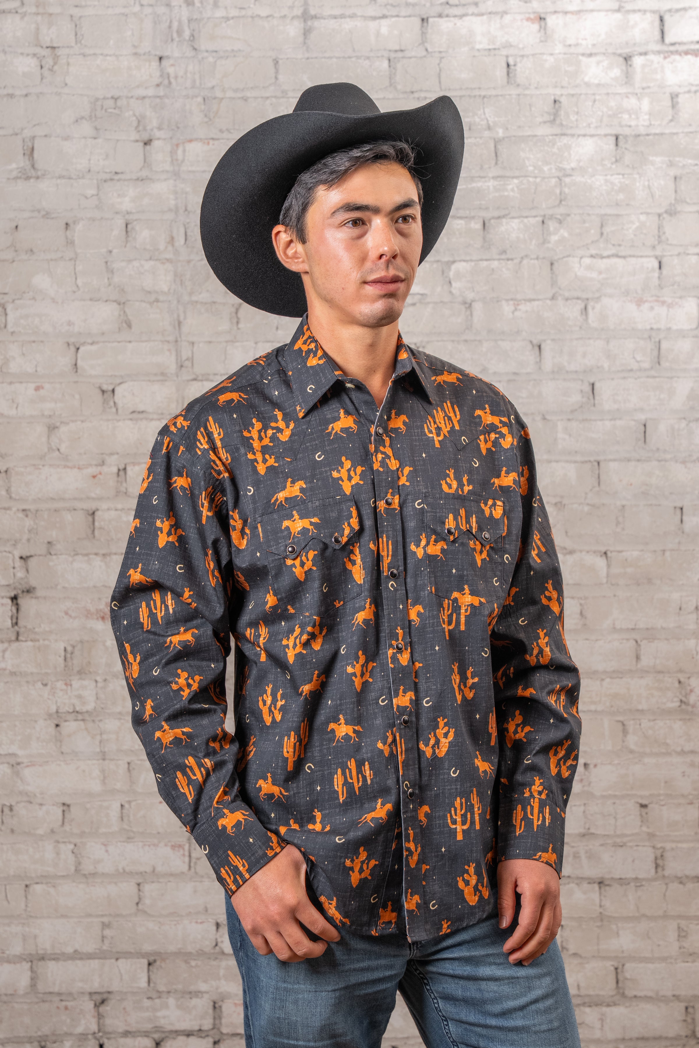 Men’s Black Print Western Shirt