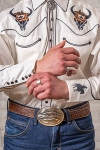 Men’s Ivory Bison Skull & Rider Embroidered Western Shirt