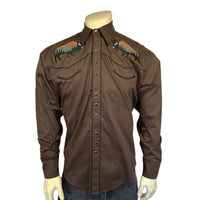 Men’s Brown Bison & Mountain Embroidered Shirt