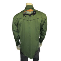 Men’s Green Bison & Mountain Embroidered Western Shirt