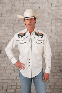 Men’s Ivory Bison & Mountain Embroidered Western Shirt