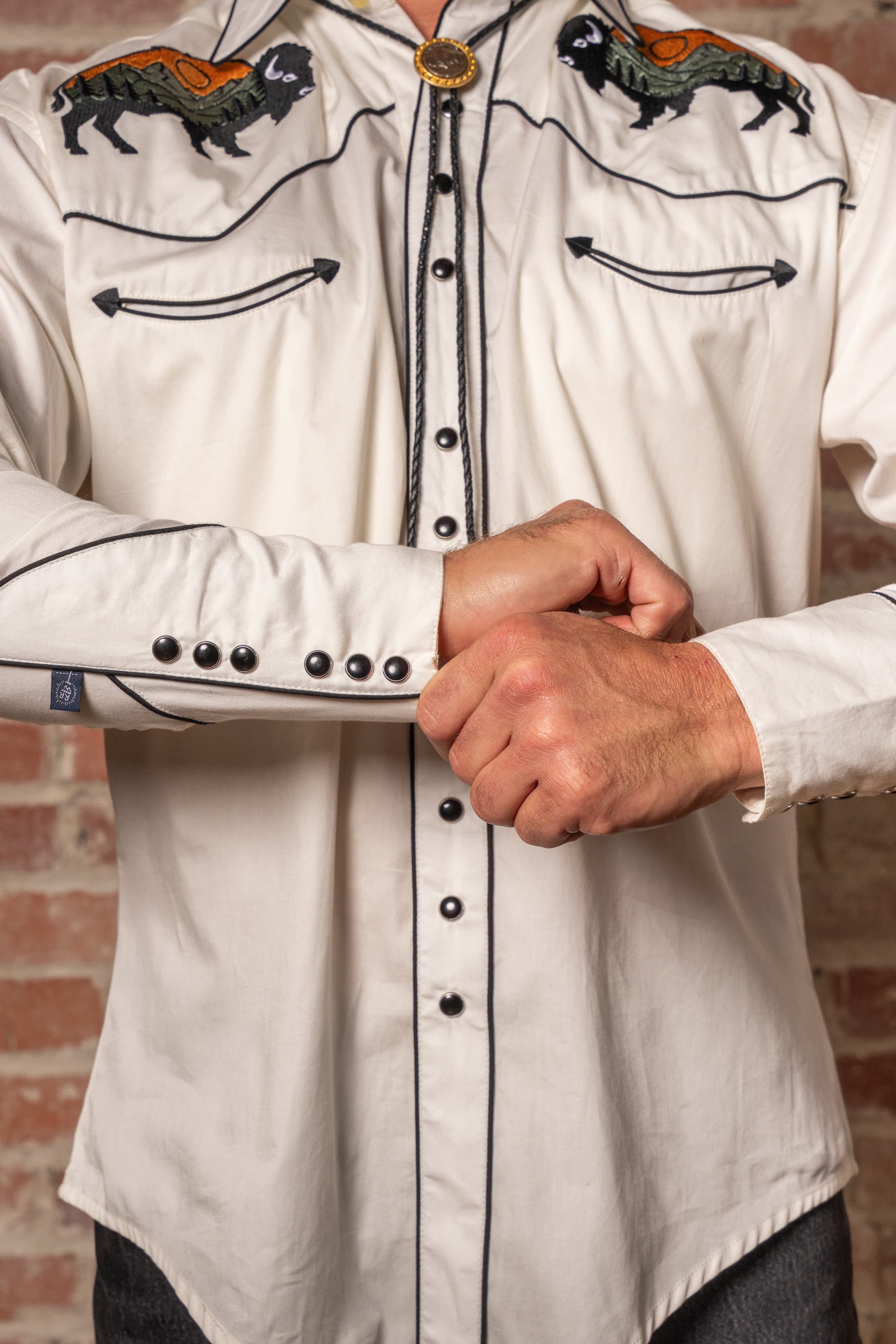 Men’s Ivory Bison & Mountain Embroidered Western Shirt