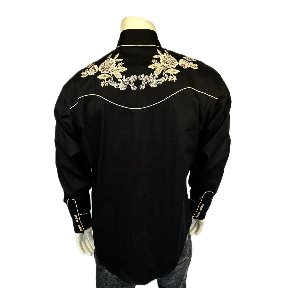 Men’s Black with Tan Floral Embroidery Shirt - Rockmount