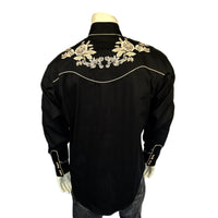 Men’s Black with Tan Floral Embroidery Shirt - Rockmount