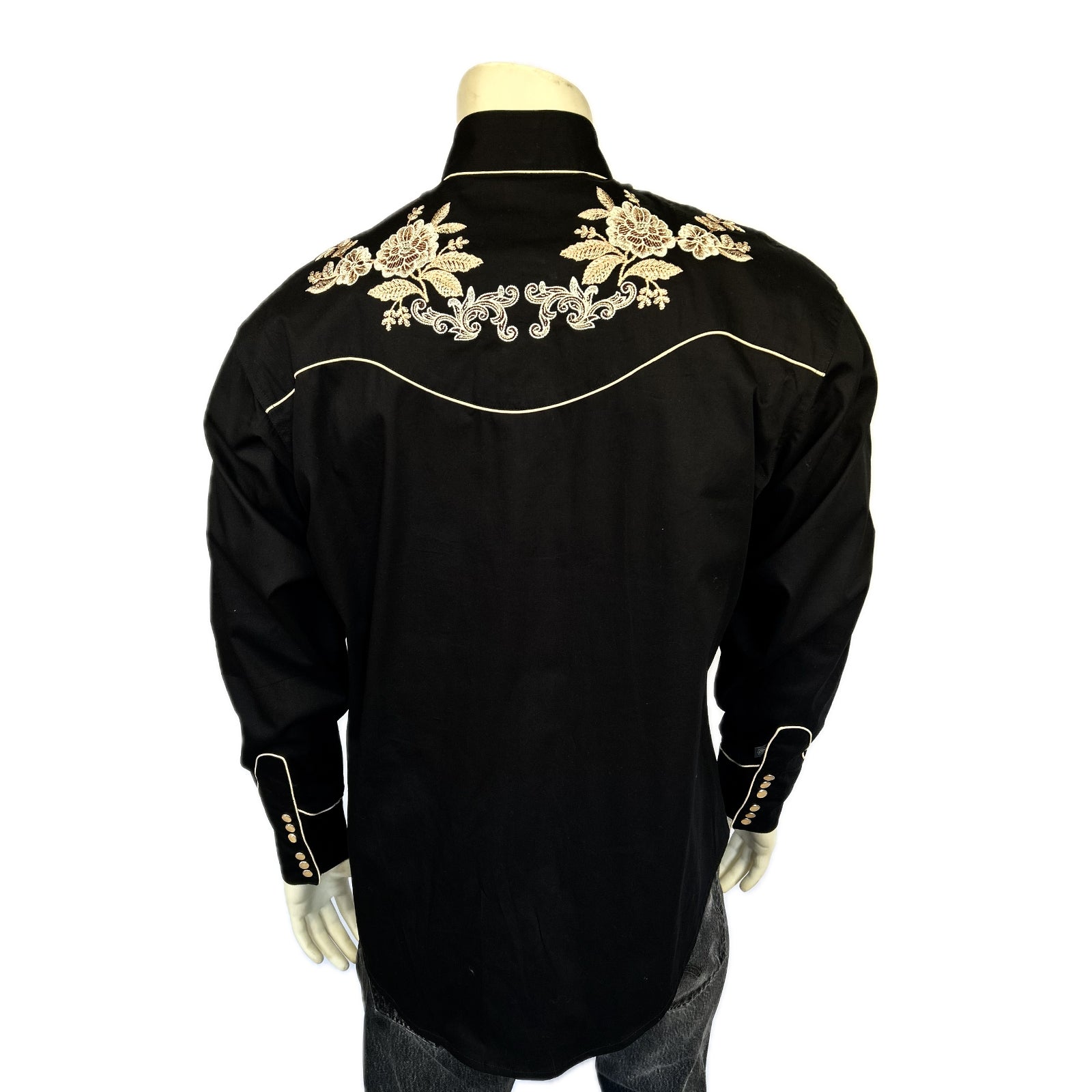 Men’s Black with Tan Floral Embroidery Shirt - Rockmount