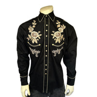 Men’s Black with Tan Floral Embroidery Shirt - Rockmount