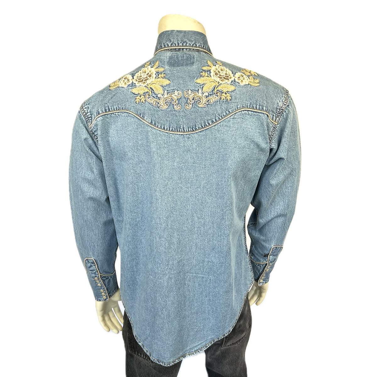 Men’s Denim with Tan Floral Embroidery Shirt - Rockmount