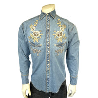 Men’s Denim with Tan Floral Embroidery Shirt - Rockmount