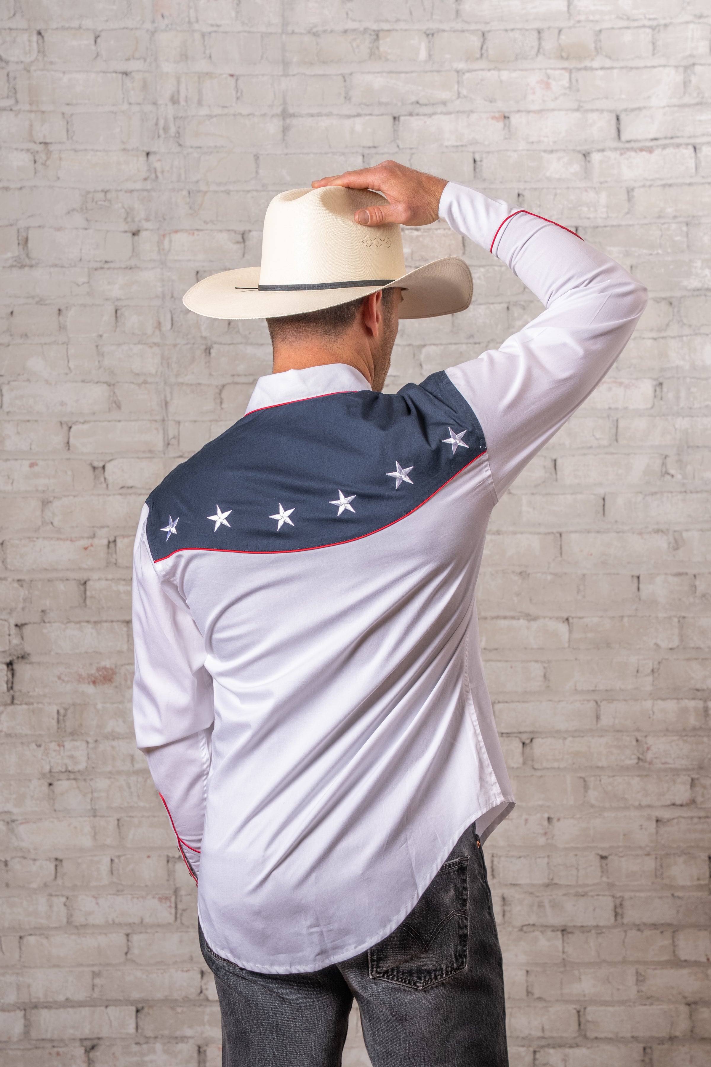 Men's American Flag Embroidered Western Shirt