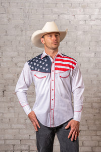 Men's American Flag Embroidered Western Shirt