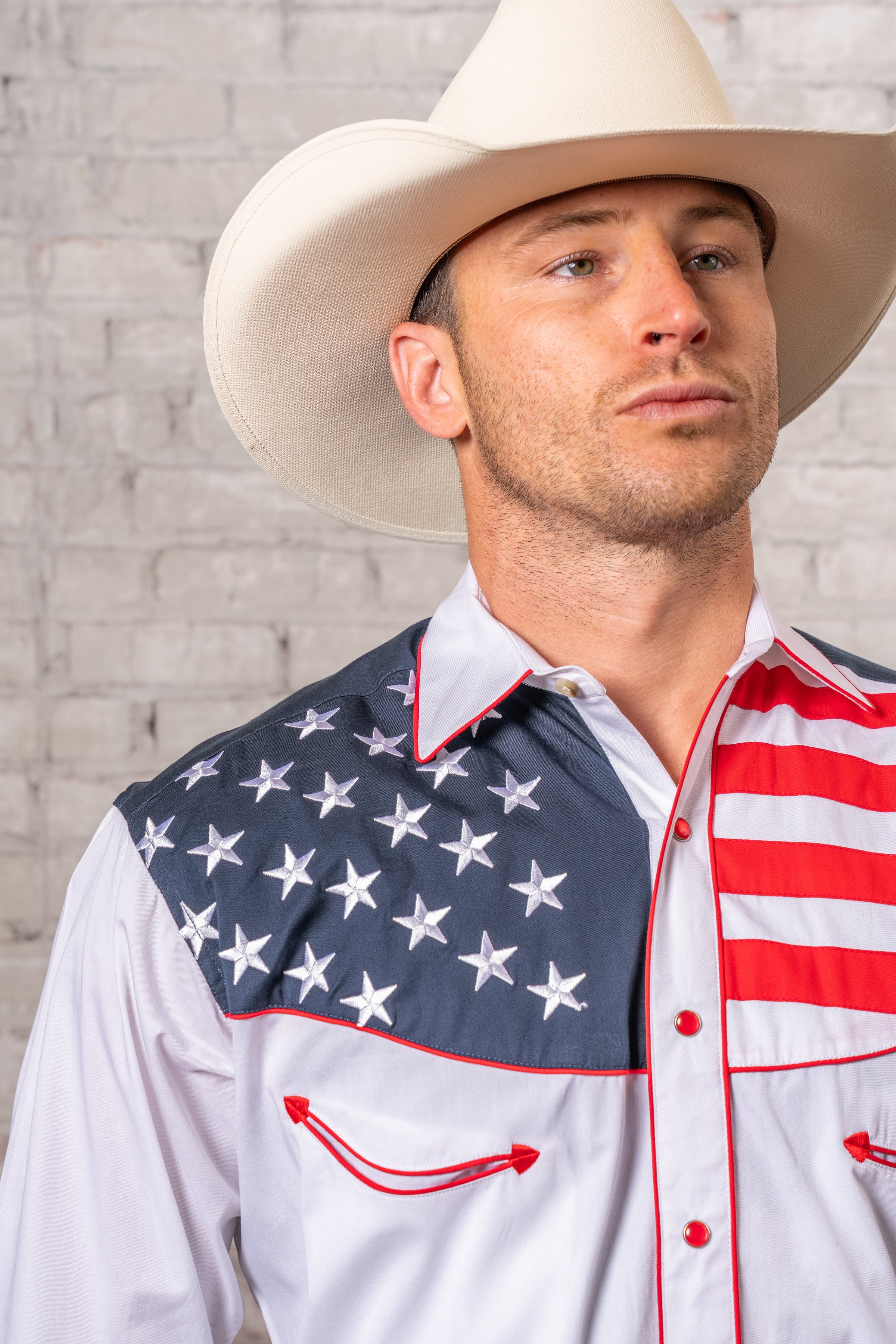 Men's American Flag Embroidered Western Shirt