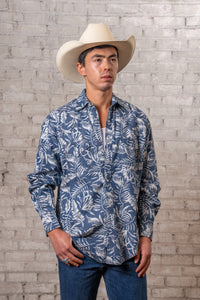 Men's Denim Floral Print Western Shirt