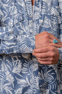 Men's Denim Floral Print Western Shirt