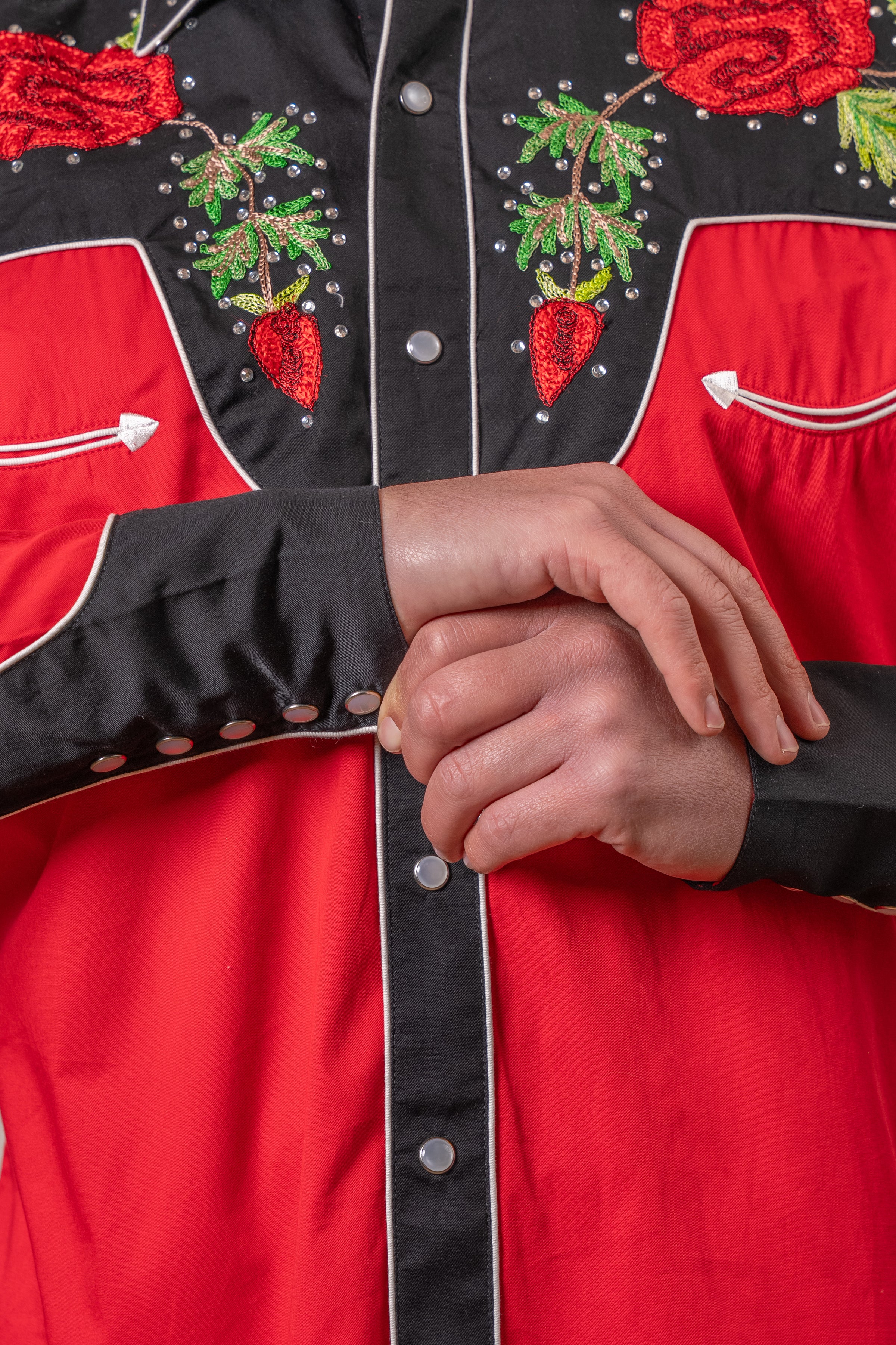 Men's Vintage 2-Tone Red Roses Embroidered Western Shirt