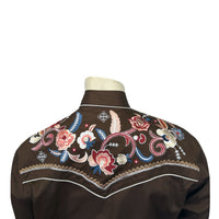 Men's Vintage Brown Pastel Floral Embroidered Western Shirt - Rockmount