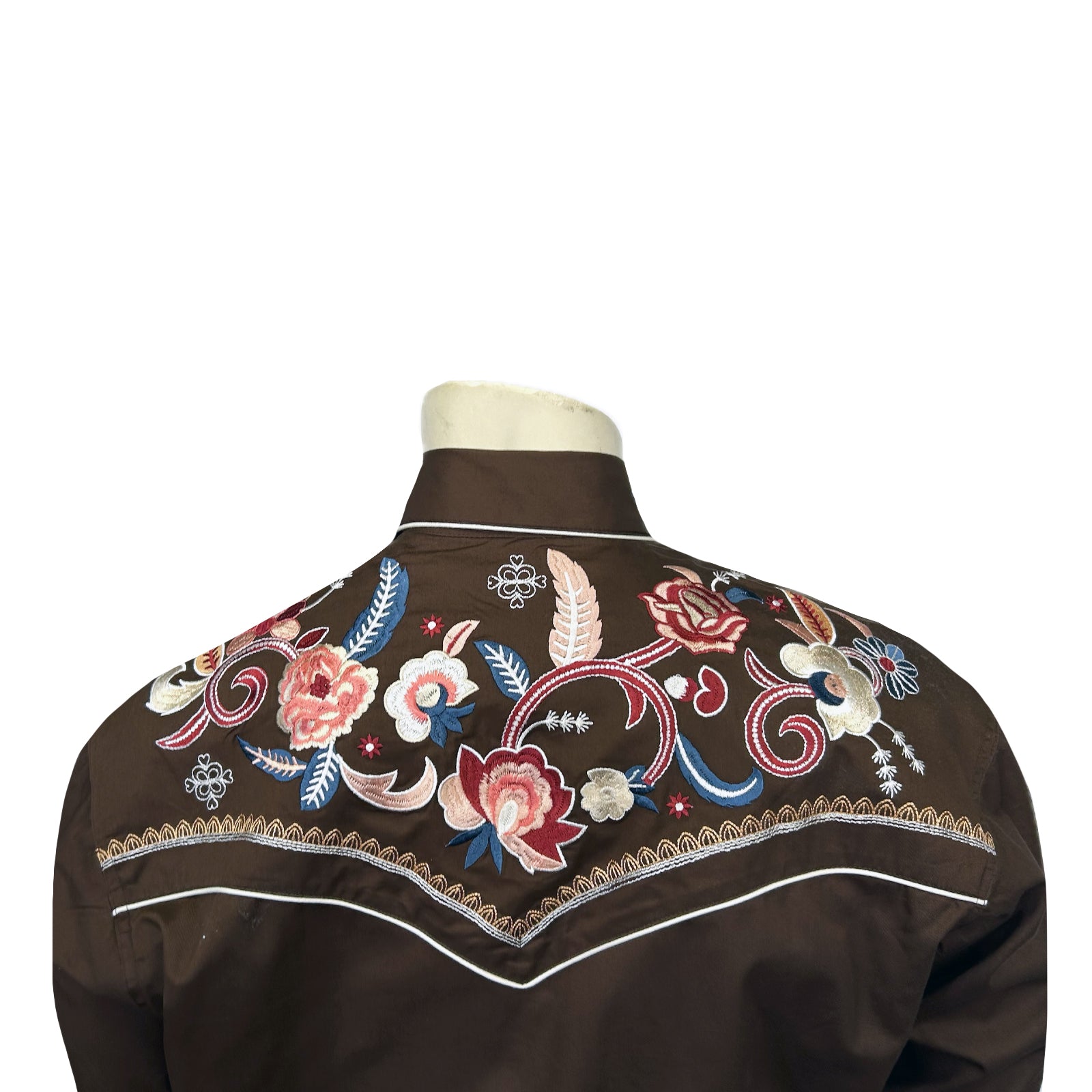 Men's Vintage Brown Pastel Floral Embroidered Western Shirt - Rockmount