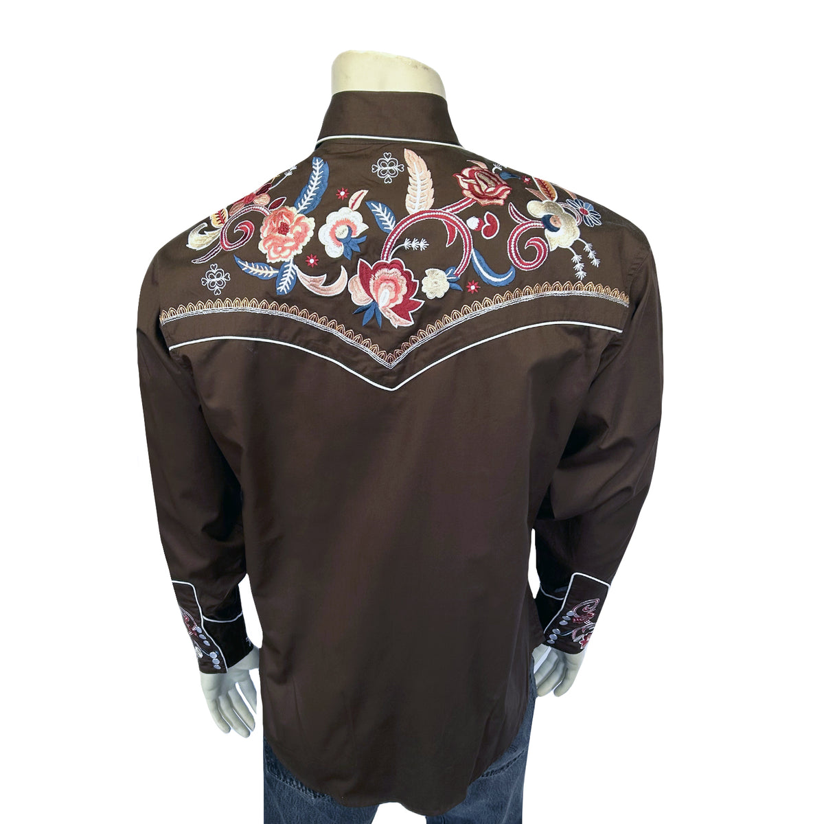 Men's Vintage Brown Pastel Floral Embroidered Western Shirt - Rockmount