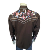 Men's Vintage Brown Pastel Floral Embroidered Western Shirt - Rockmount