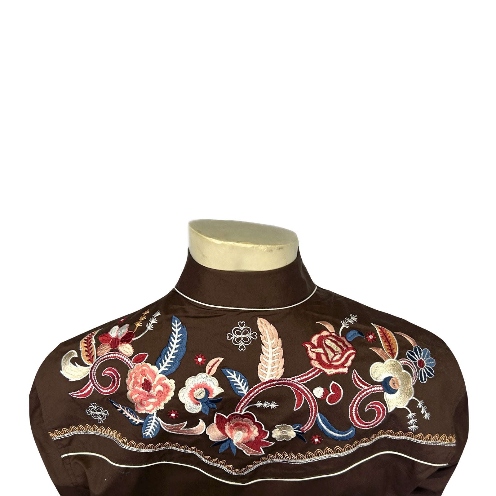Men's Vintage Brown Pastel Floral Embroidered Western Shirt - Rockmount
