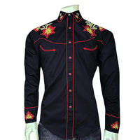 Men's Vintage Black Floral Chenille Embroidered Western Shirt