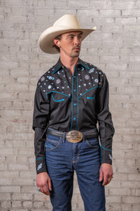 Men's Black Out of This World Embroidered Western Shirt