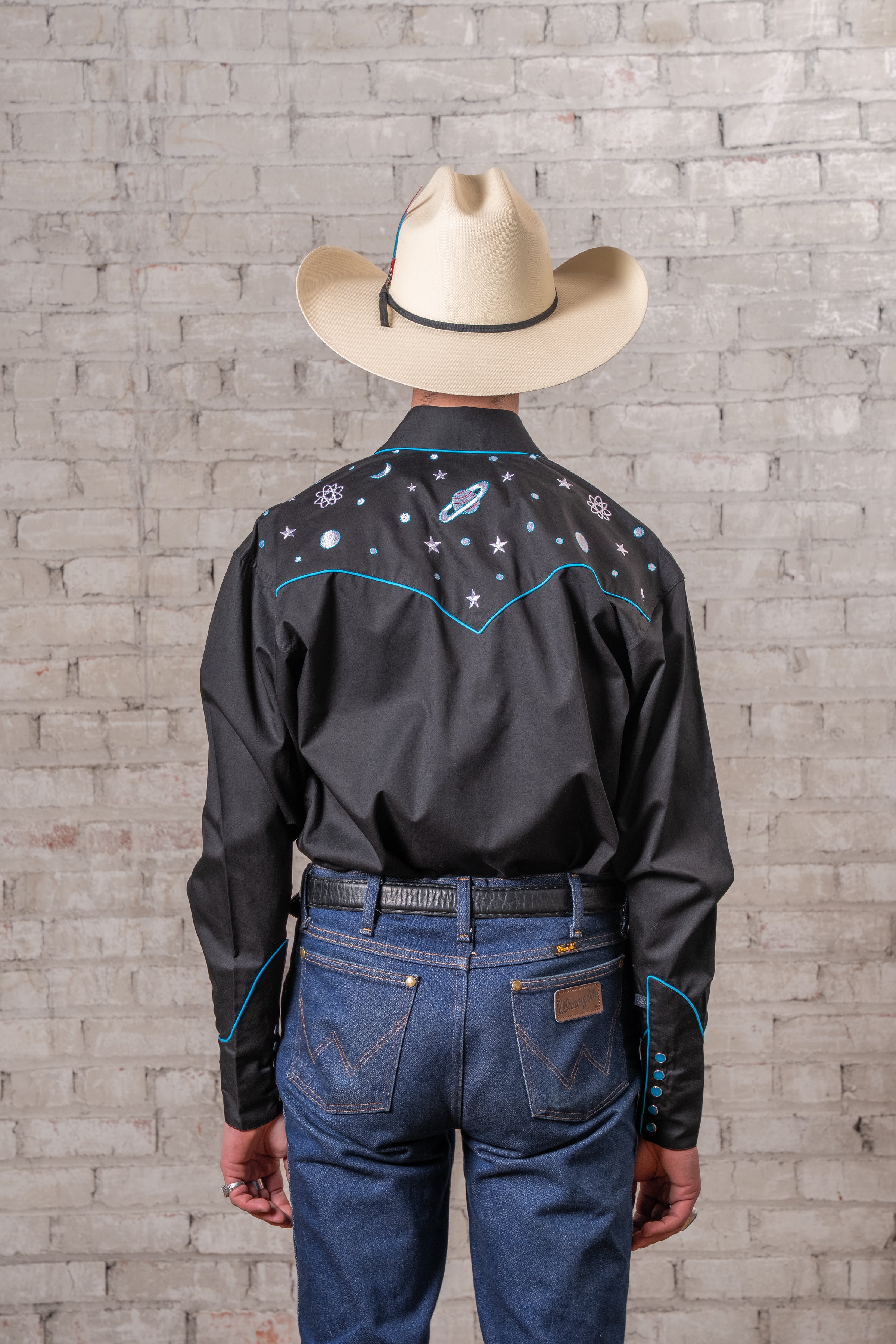 Men's Black Out of This World Embroidered Western Shirt