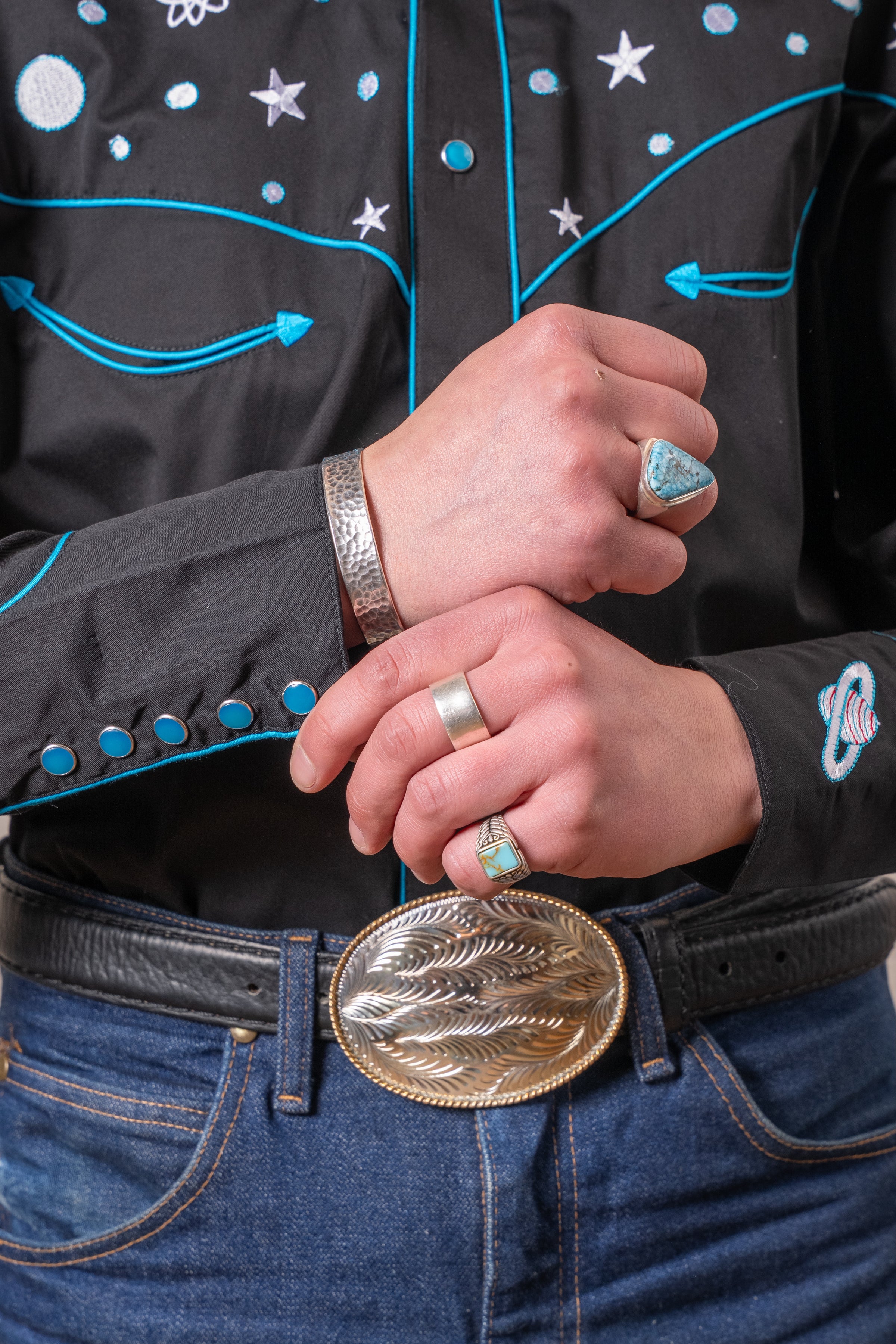 Men's Black Out of This World Embroidered Western Shirt