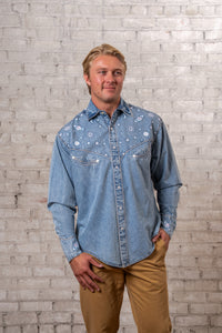 Men's Out of This World Embroidered Denim Western Shirt